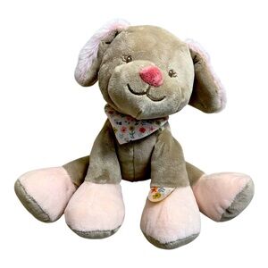 NATTOU Plush Lali Dog Pink Brown Flower Scarf Puppy Toy Sewn Eyes Stuffed Animal